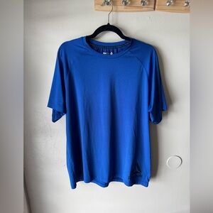 Reebok Blue Delta Logo Gym Shirt Men’s Large Raglan Performance Tee Training